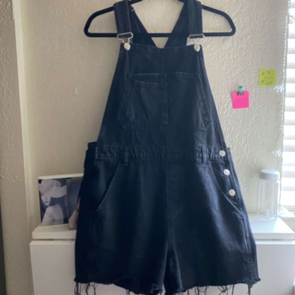 Topshop Black Denim Short Overalls